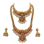 Jewel City Antique Gold-Plated Traditional Indian Temple Haram & Choker Set with Jhumka Earrings - Statement Bridal Jewelry - Distacart
