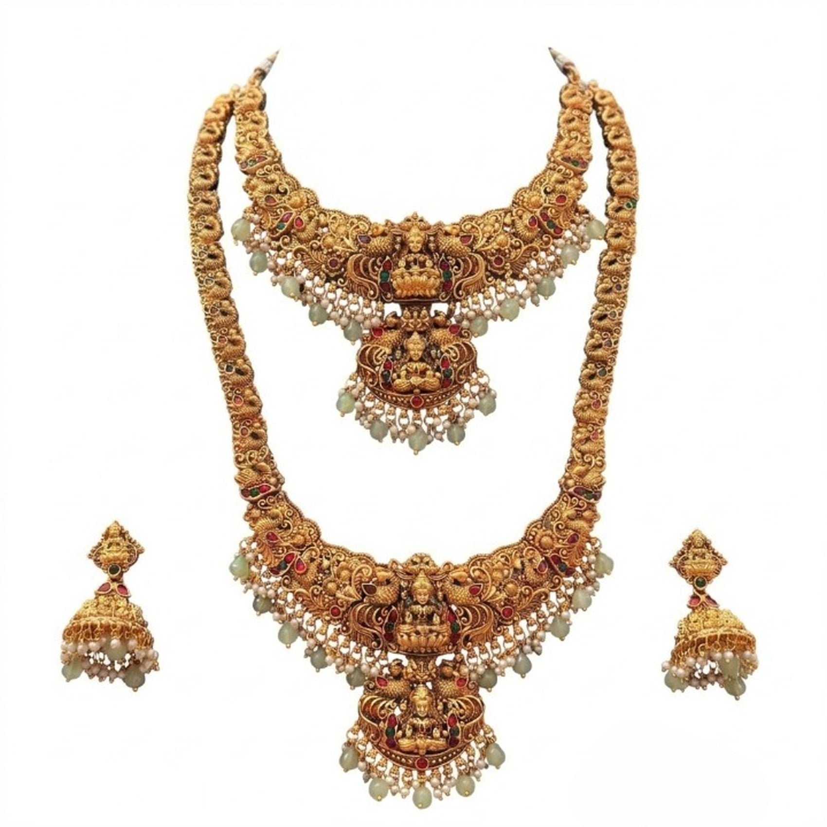 Jewel City Antique Gold-Plated Traditional Indian Temple Haram & Choker Set with Jhumka Earrings - Statement Bridal Jewelry - Distacart