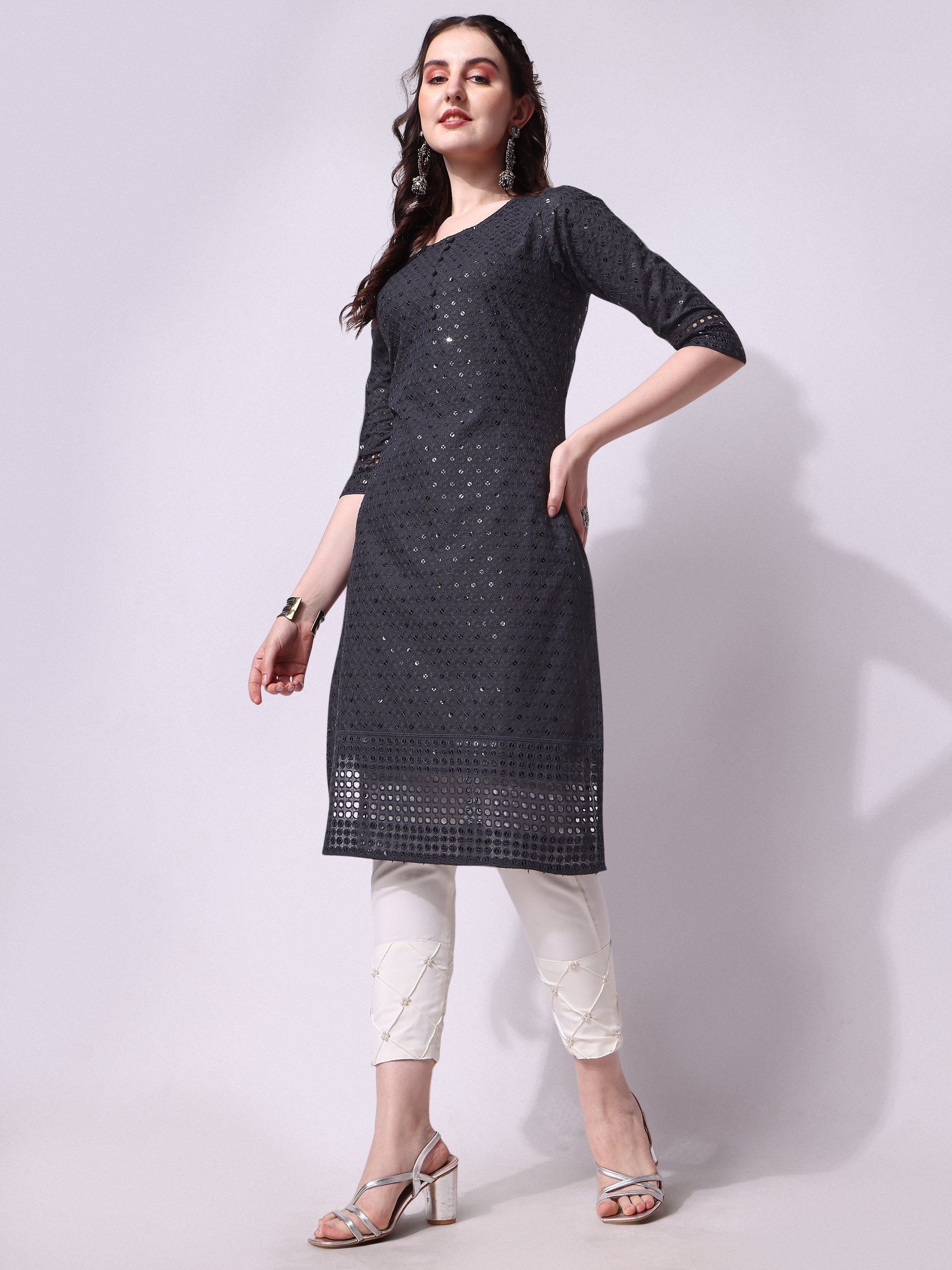 Embroidered Kurta With Pant, Multicolor - Hiral Fashion - Distacart