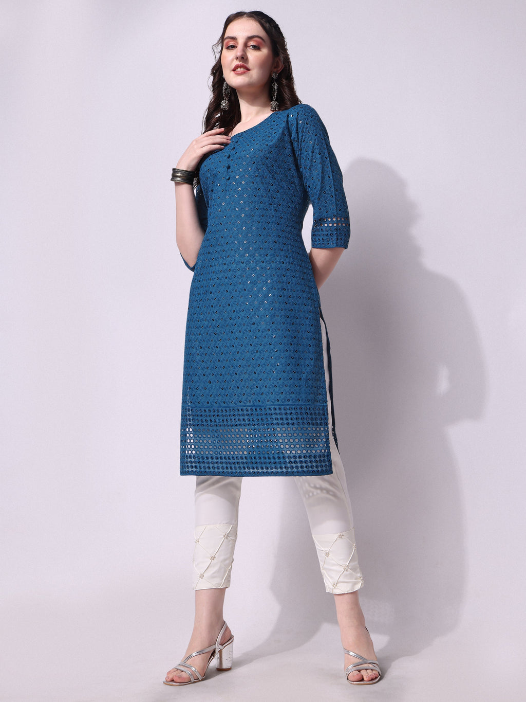 Embroidered Kurta With Pant, Multicolor - Hiral Fashion - Distacart
