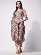 Nayra Cut Embroidered Kurta With Pant And Dupatta Set, Multicolor - Hiral Fashion - Distacart