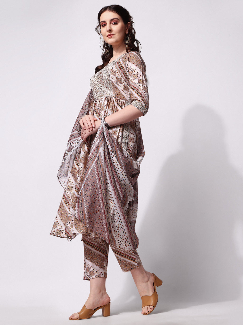 Nayra Cut Embroidered Kurta With Pant And Dupatta Set, Multicolor - Hiral Fashion - Distacart