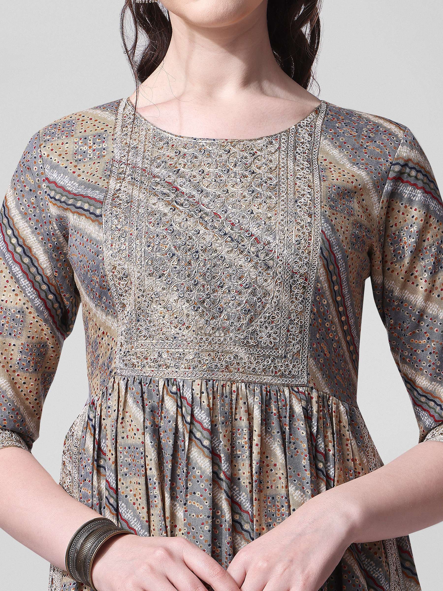 Nayra Cut Embroidered Kurta With Pant And Dupatta Set, Multicolor - Hiral Fashion - Distacart