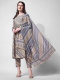 Nayra Cut Embroidered Kurta With Pant And Dupatta Set, Multicolor - Hiral Fashion - Distacart