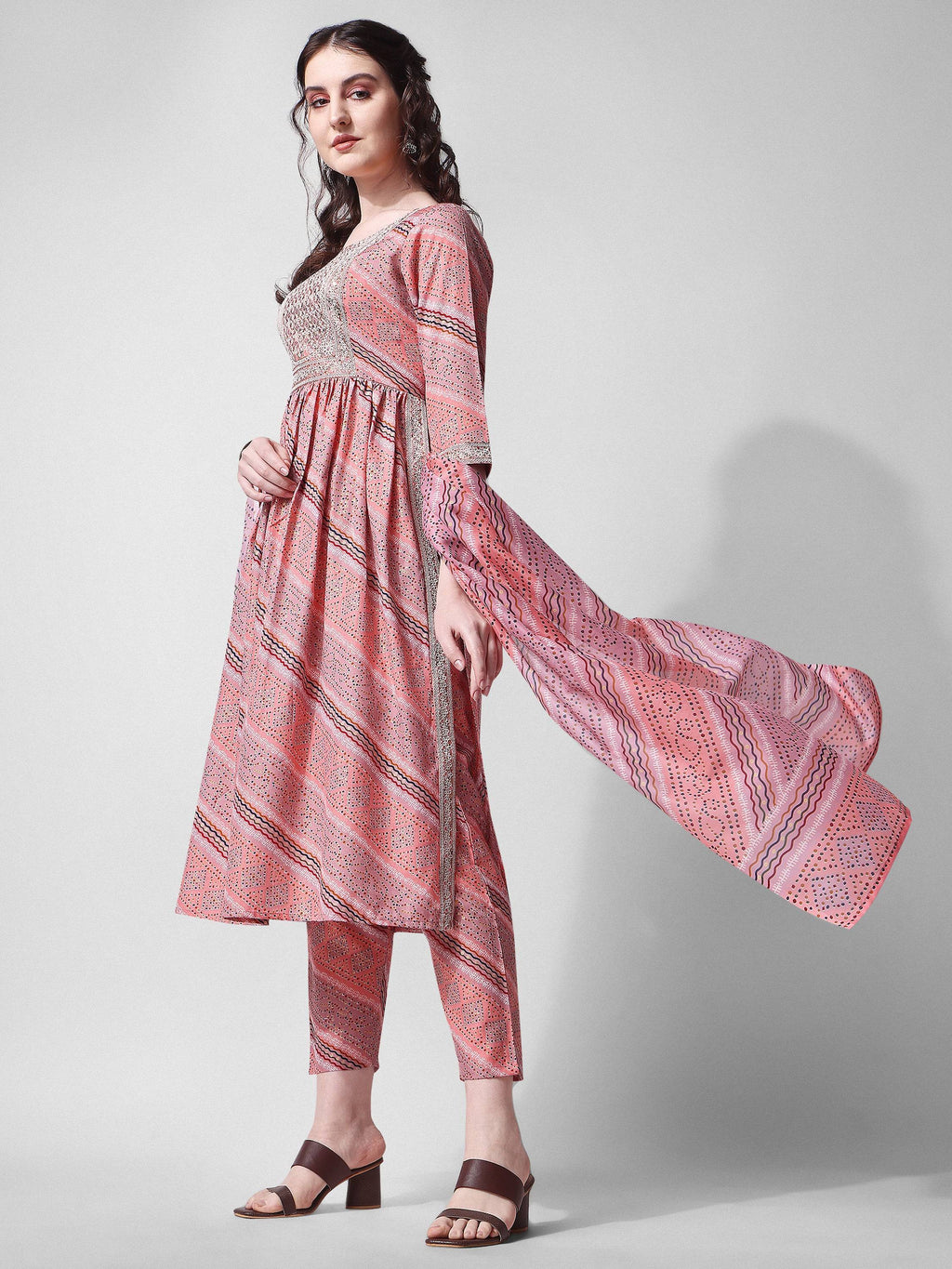Nayra Cut Embroidered Kurta With Pant And Dupatta Set, Multicolor - Hiral Fashion - Distacart