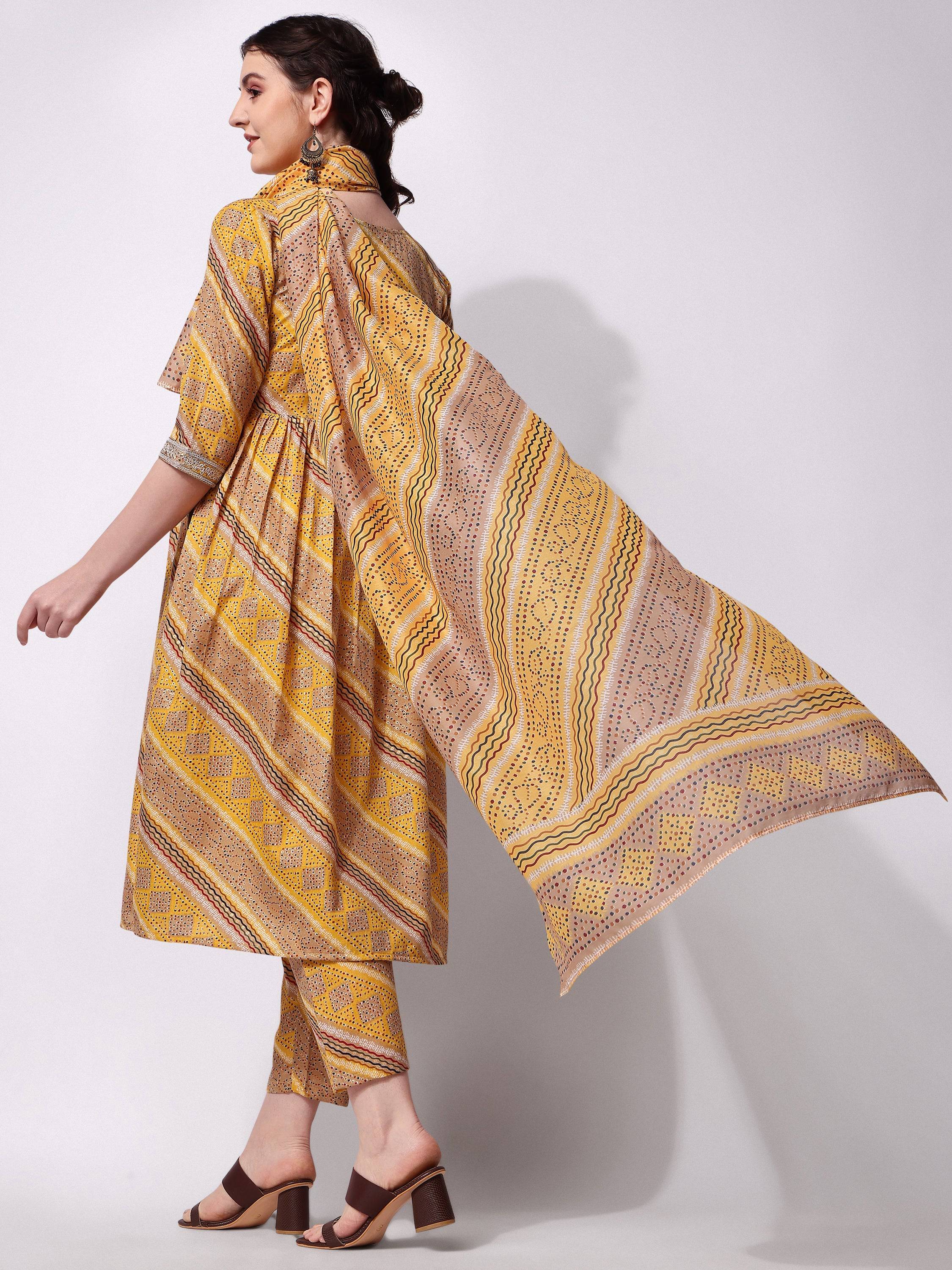 Nayra Cut Embroidered Kurta With Pant And Dupatta Set, Multicolor - Hiral Fashion - Distacart