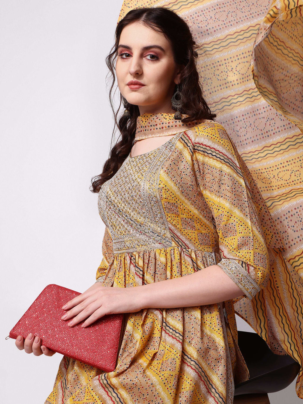 Nayra Cut Embroidered Kurta With Pant And Dupatta Set, Multicolor - Hiral Fashion - Distacart