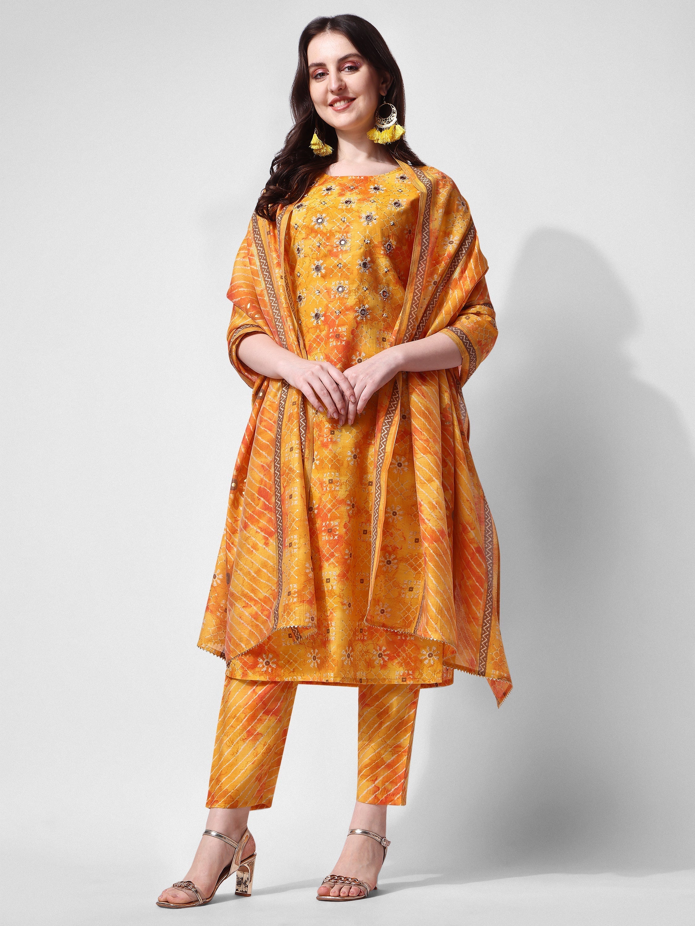 Printed & Embroidered Kurta With Pant & Dupatta Set, Multicolor - Hiral Fashion - Distacart