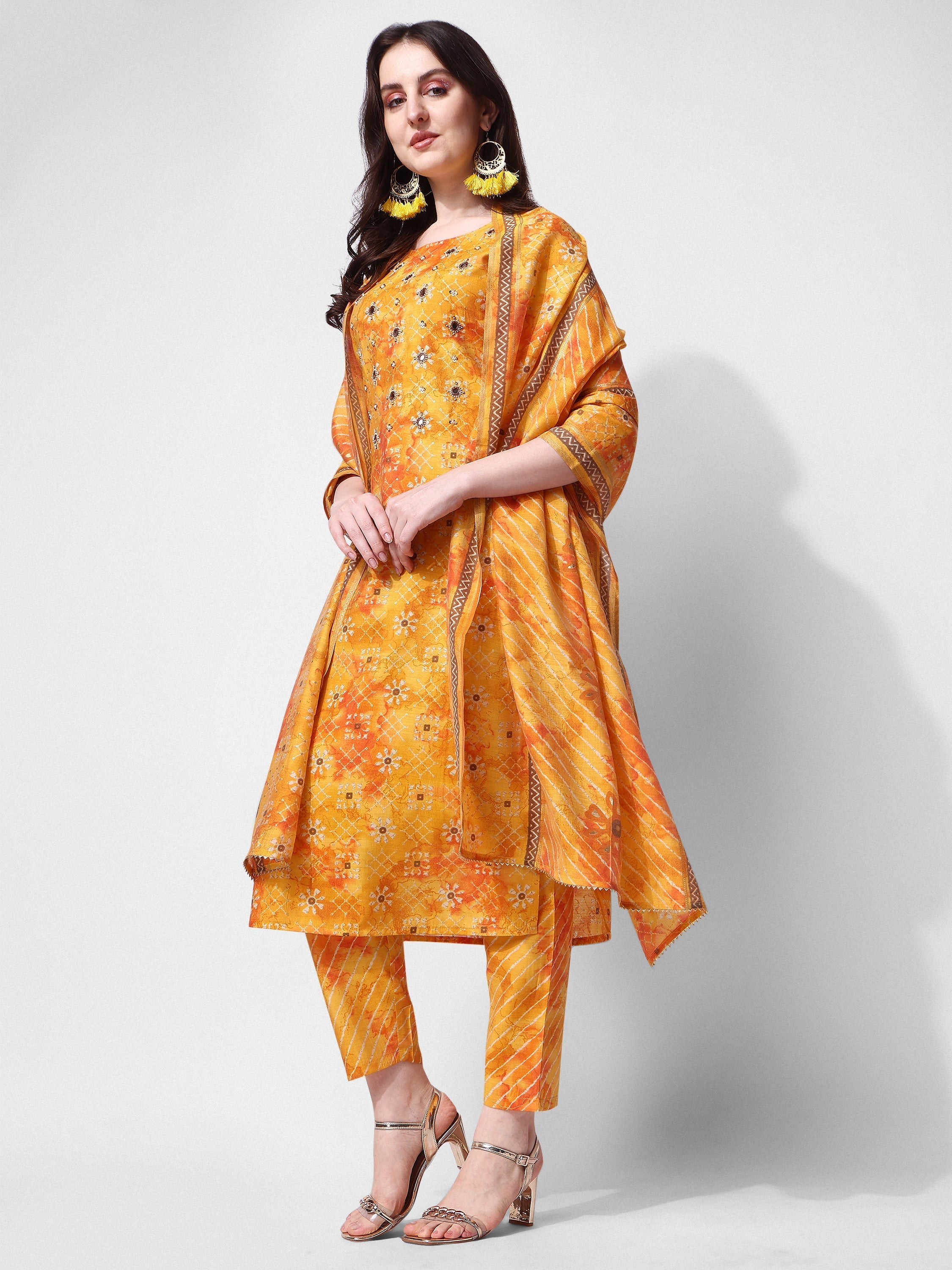 Printed & Embroidered Kurta With Pant & Dupatta Set, Multicolor - Hiral Fashion - Distacart
