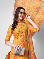 Printed & Embroidered Kurta With Pant & Dupatta Set, Multicolor - Hiral Fashion - Distacart