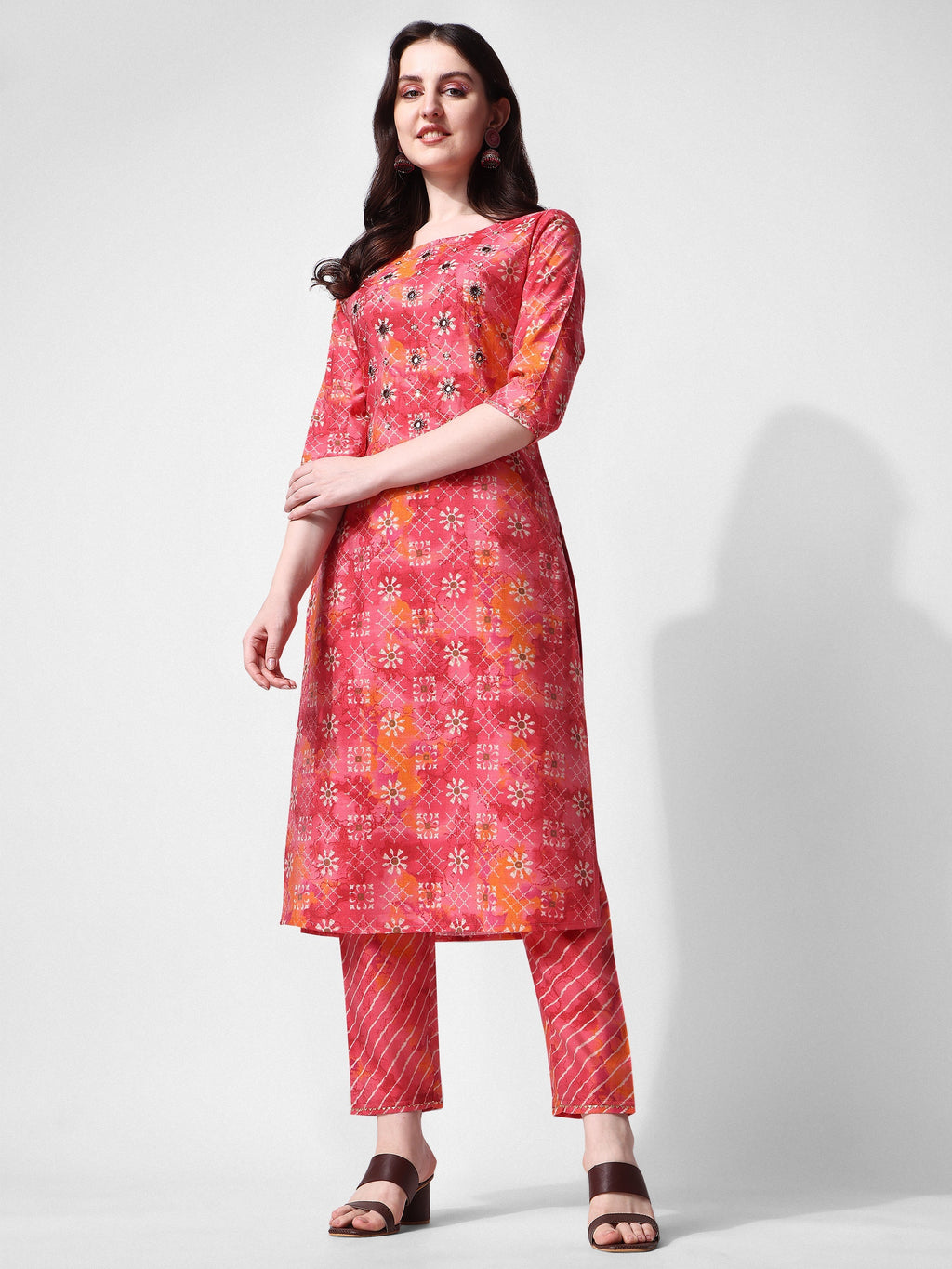 Printed & Embroidered Kurta With Pant & Dupatta Set, Multicolor - Hiral Fashion - Distacart