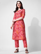 Printed & Embroidered Kurta With Pant & Dupatta Set, Multicolor - Hiral Fashion - Distacart