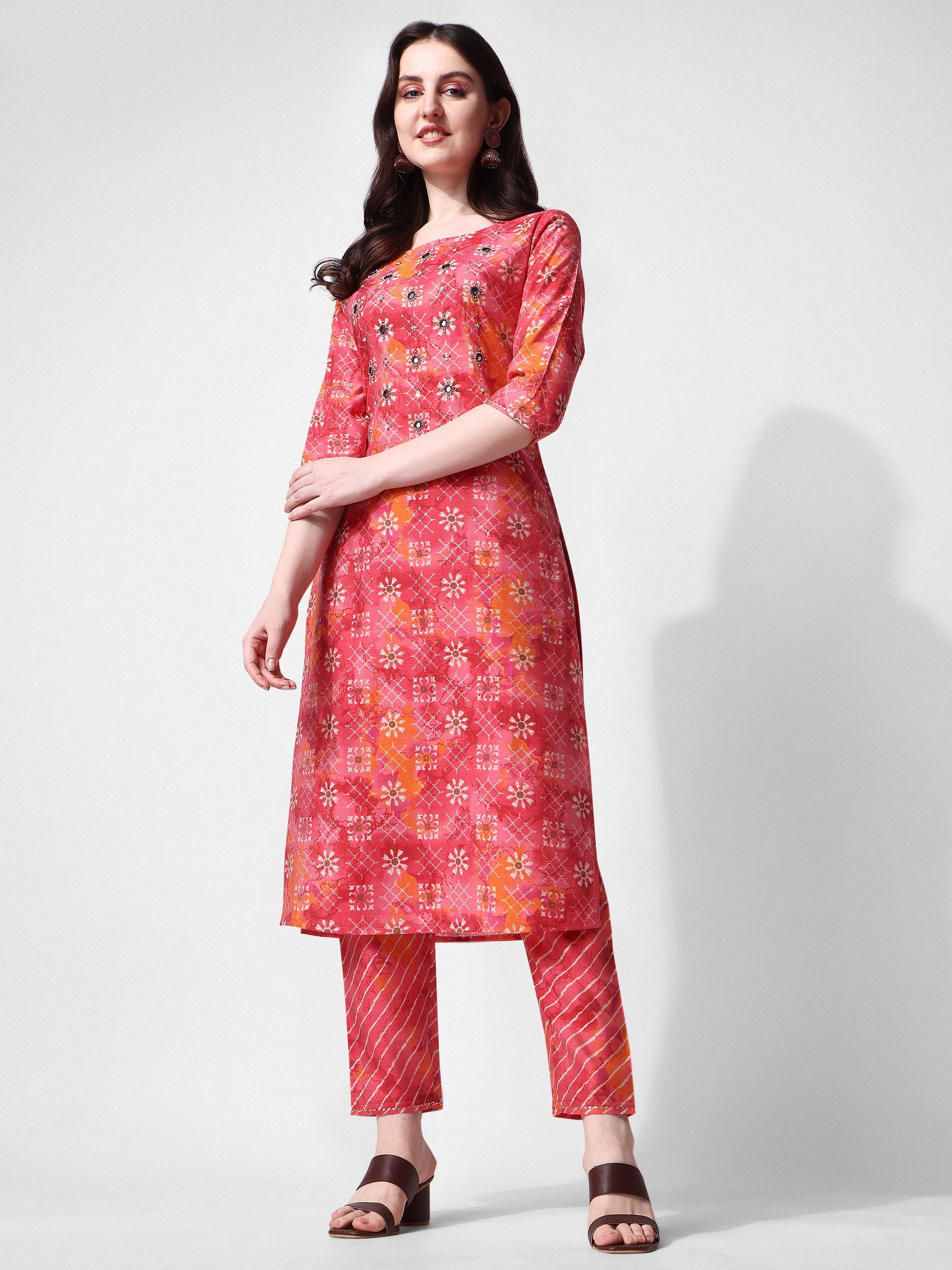 Printed & Embroidered Kurta With Pant & Dupatta Set, Multicolor - Hiral Fashion - Distacart