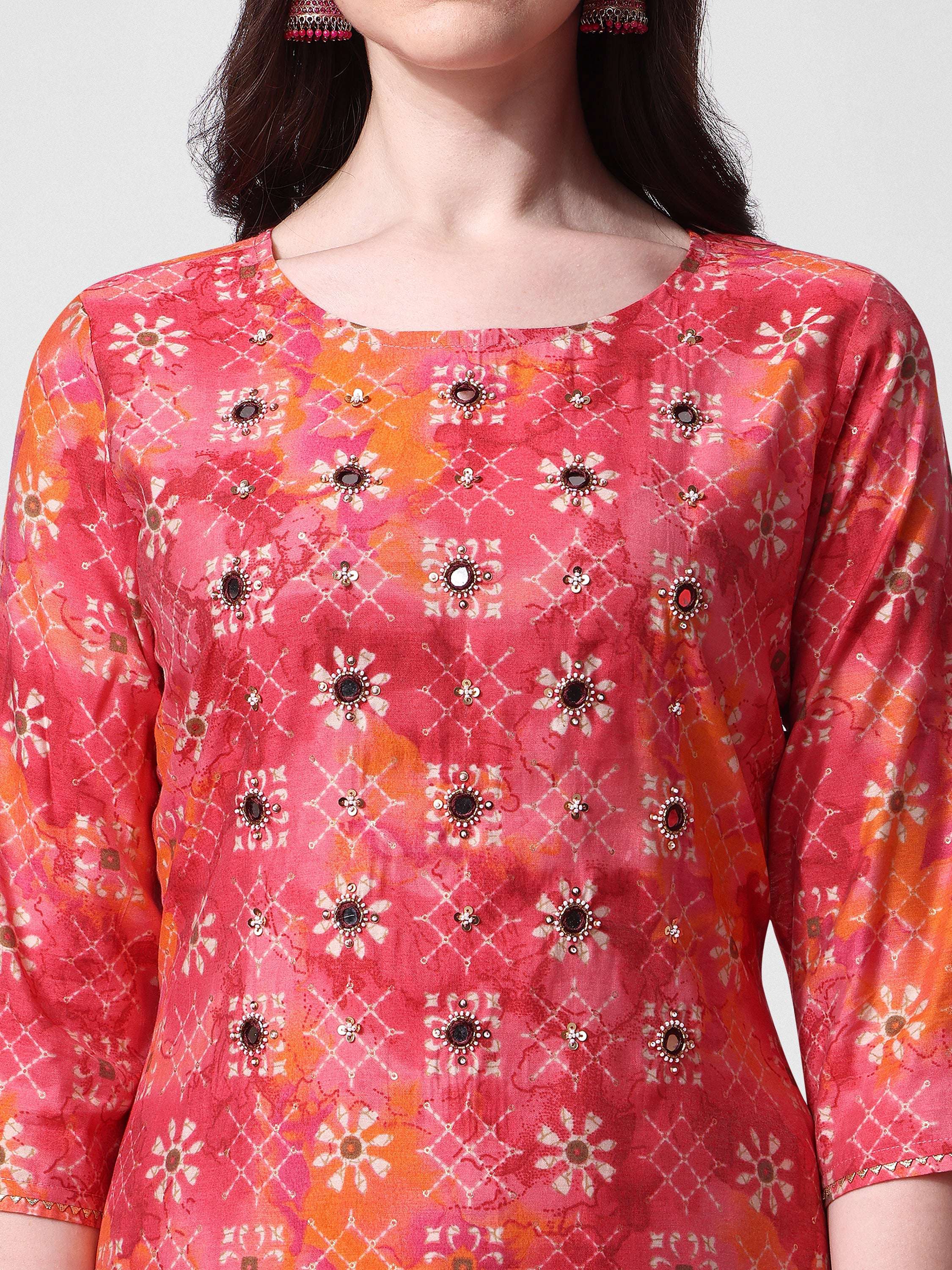 Printed & Embroidered Kurta With Pant & Dupatta Set, Multicolor - Hiral Fashion - Distacart