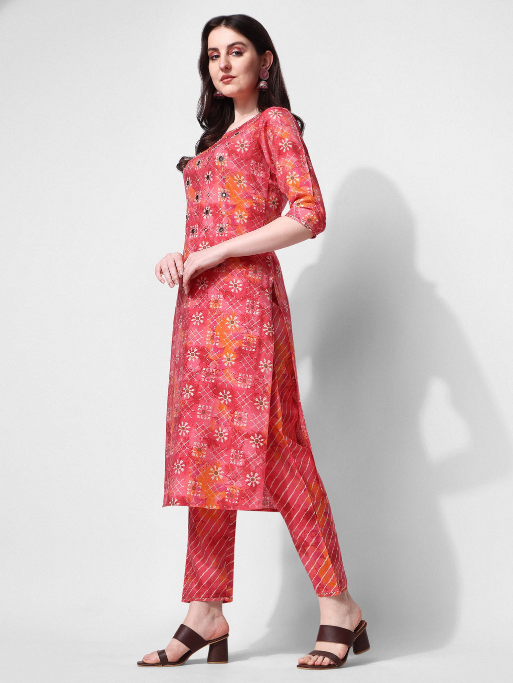 Printed & Embroidered Kurta With Pant & Dupatta Set, Multicolor - Hiral Fashion - Distacart