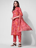 Printed & Embroidered Kurta With Pant & Dupatta Set, Multicolor - Hiral Fashion - Distacart