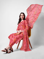 Printed & Embroidered Kurta With Pant & Dupatta Set, Multicolor - Hiral Fashion - Distacart