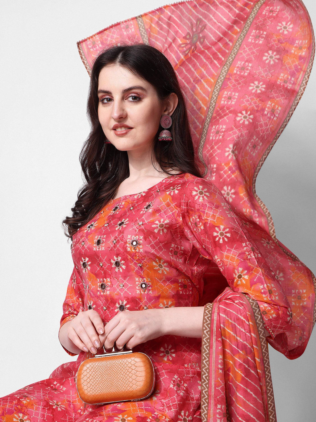 Printed & Embroidered Kurta With Pant & Dupatta Set, Multicolor - Hiral Fashion - Distacart