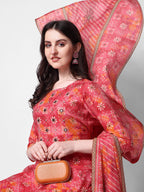 Printed & Embroidered Kurta With Pant & Dupatta Set, Multicolor - Hiral Fashion - Distacart