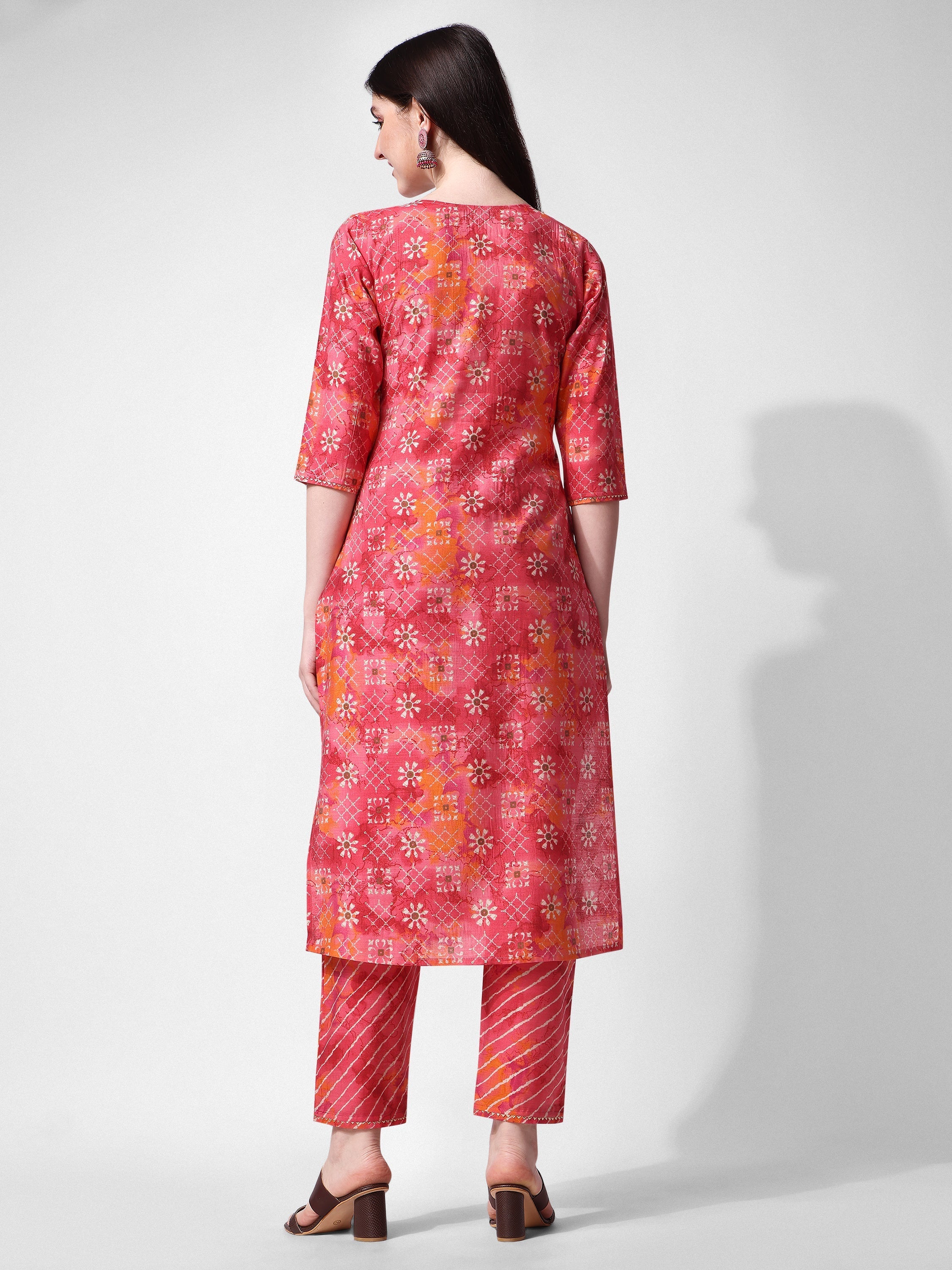 Printed & Embroidered Kurta With Pant & Dupatta Set, Multicolor - Hiral Fashion - Distacart