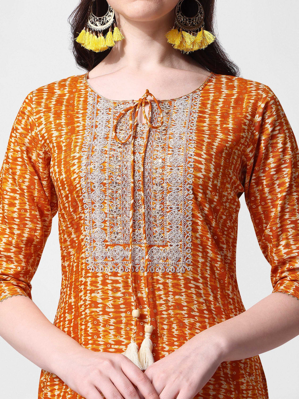 Shibori Printed And Embroidered Kurta, Multicolor - Hiral Fashion - Distacart