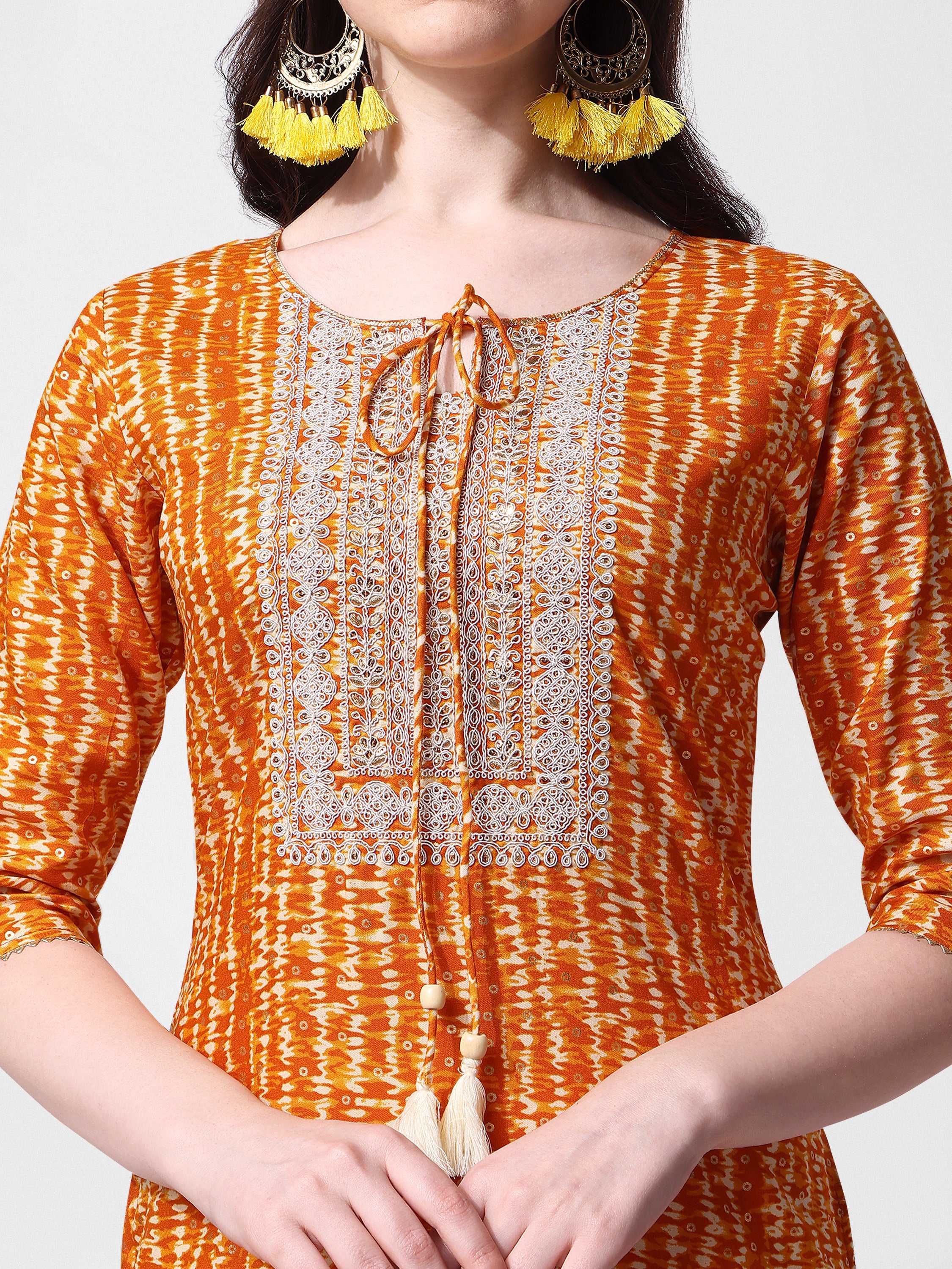 Shibori Printed And Embroidered Kurta, Multicolor - Hiral Fashion - Distacart