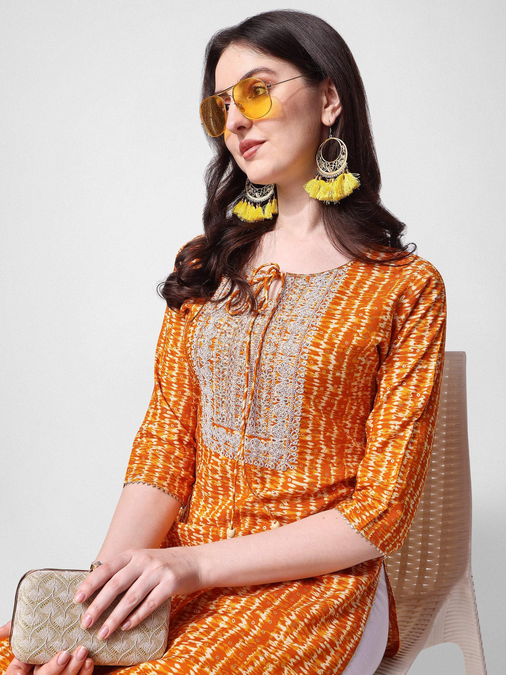 Shibori Printed And Embroidered Kurta, Multicolor - Hiral Fashion - Distacart