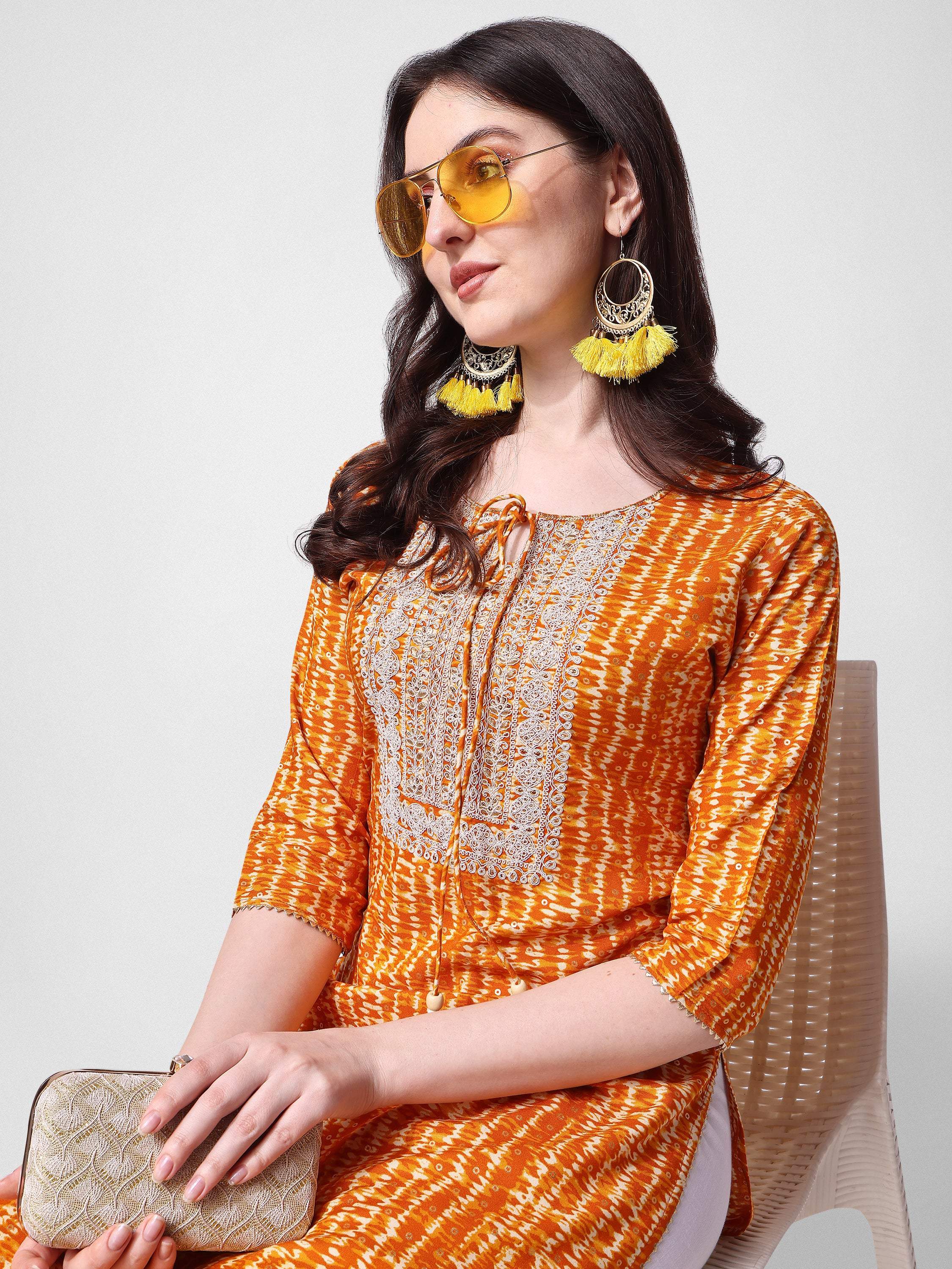Shibori Printed And Embroidered Kurta, Multicolor - Hiral Fashion - Distacart