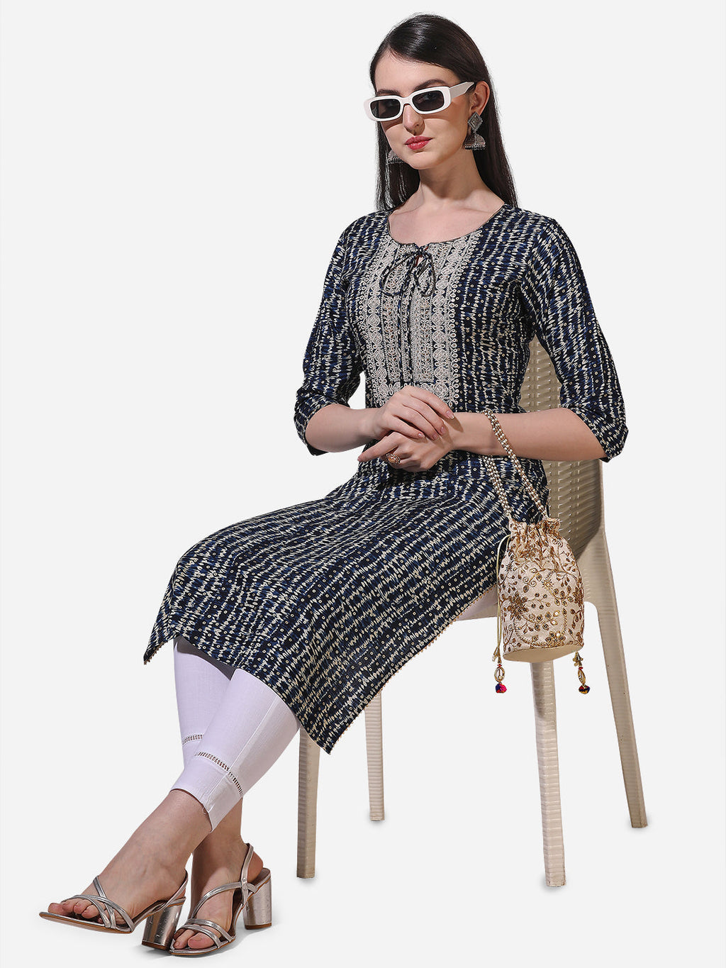 Shibori Printed And Embroidered Kurta, Multicolor - Hiral Fashion - Distacart
