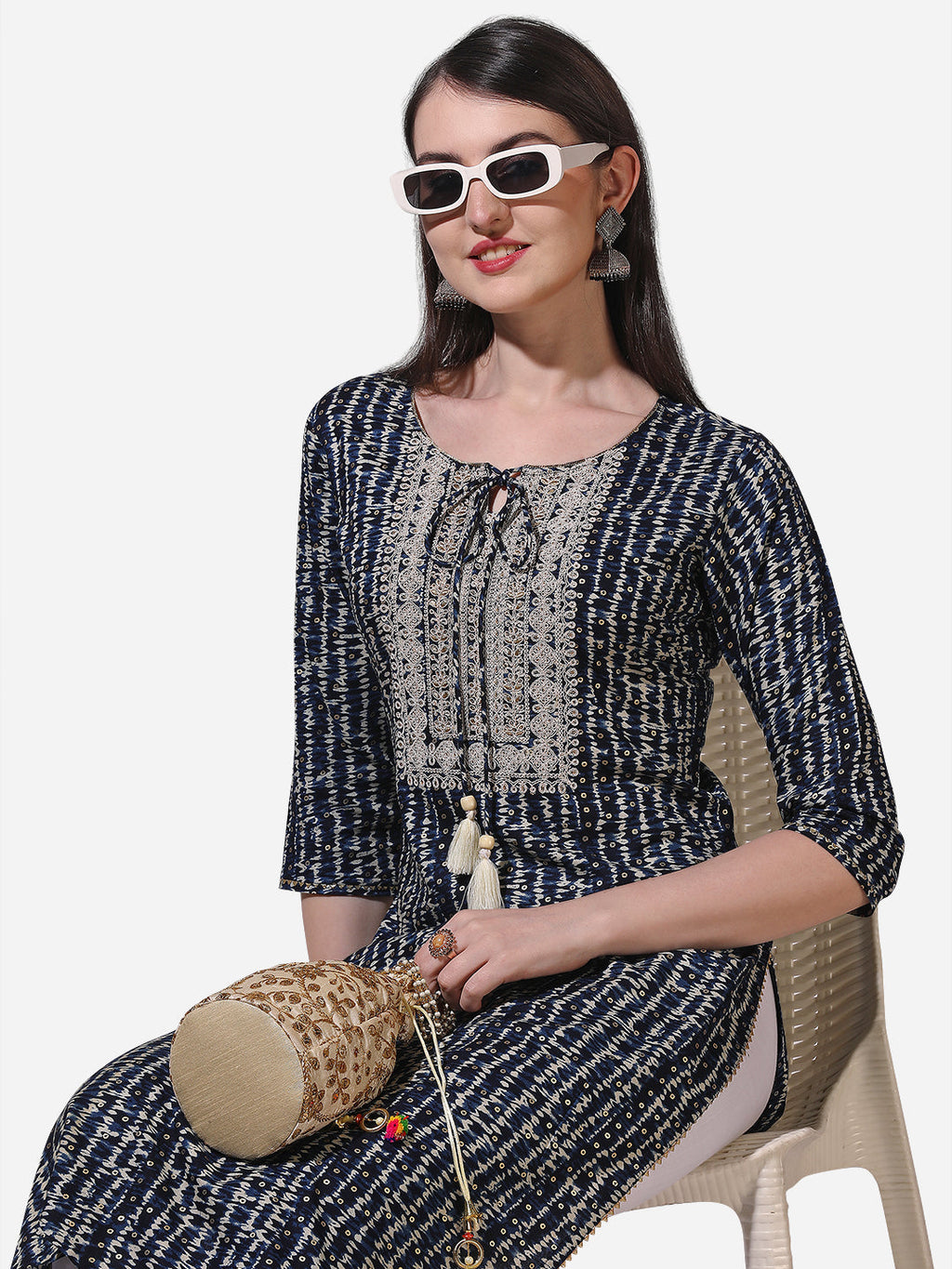 Shibori Printed And Embroidered Kurta, Multicolor - Hiral Fashion - Distacart