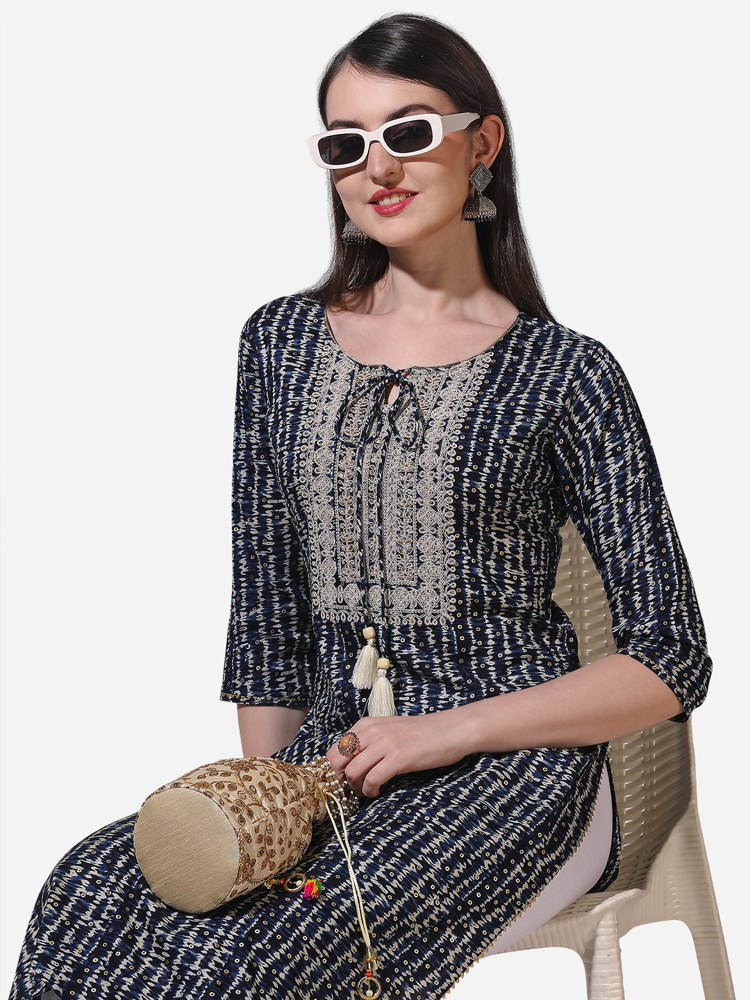 Shibori Printed And Embroidered Kurta, Multicolor - Hiral Fashion - Distacart