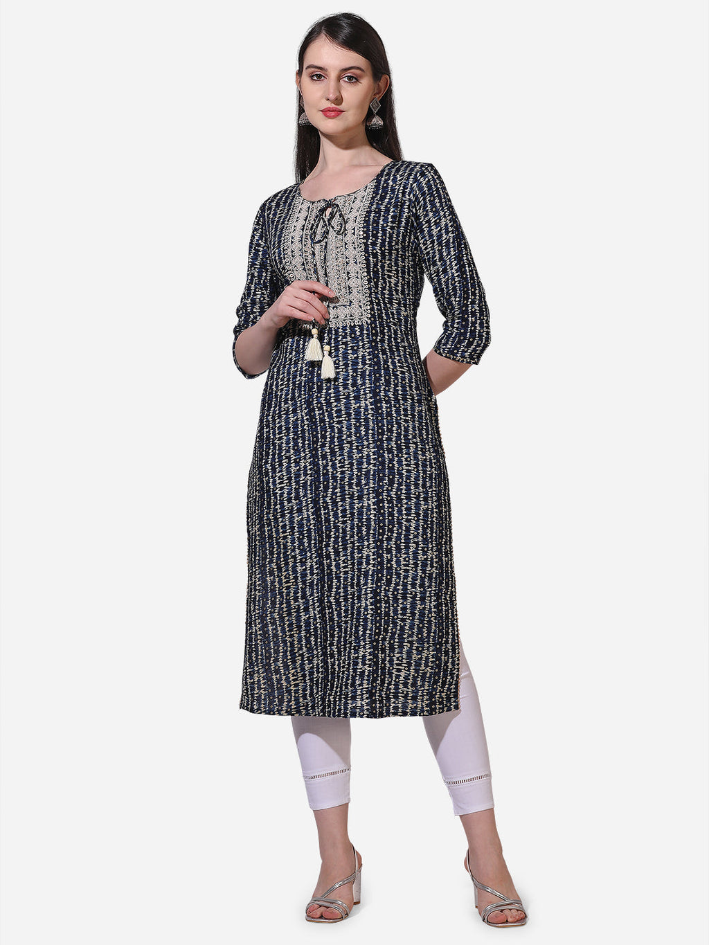Shibori Printed And Embroidered Kurta, Multicolor - Hiral Fashion - Distacart