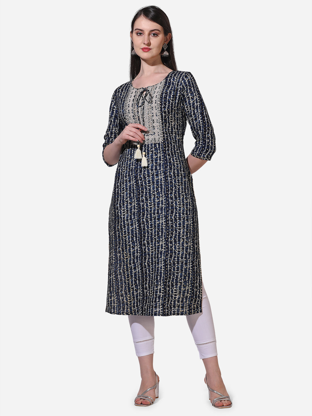 Shibori Printed And Embroidered Kurta, Multicolor - Hiral Fashion - Distacart