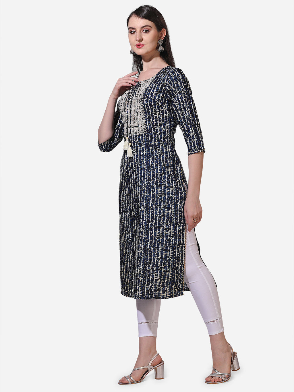Shibori Printed And Embroidered Kurta, Multicolor - Hiral Fashion - Distacart