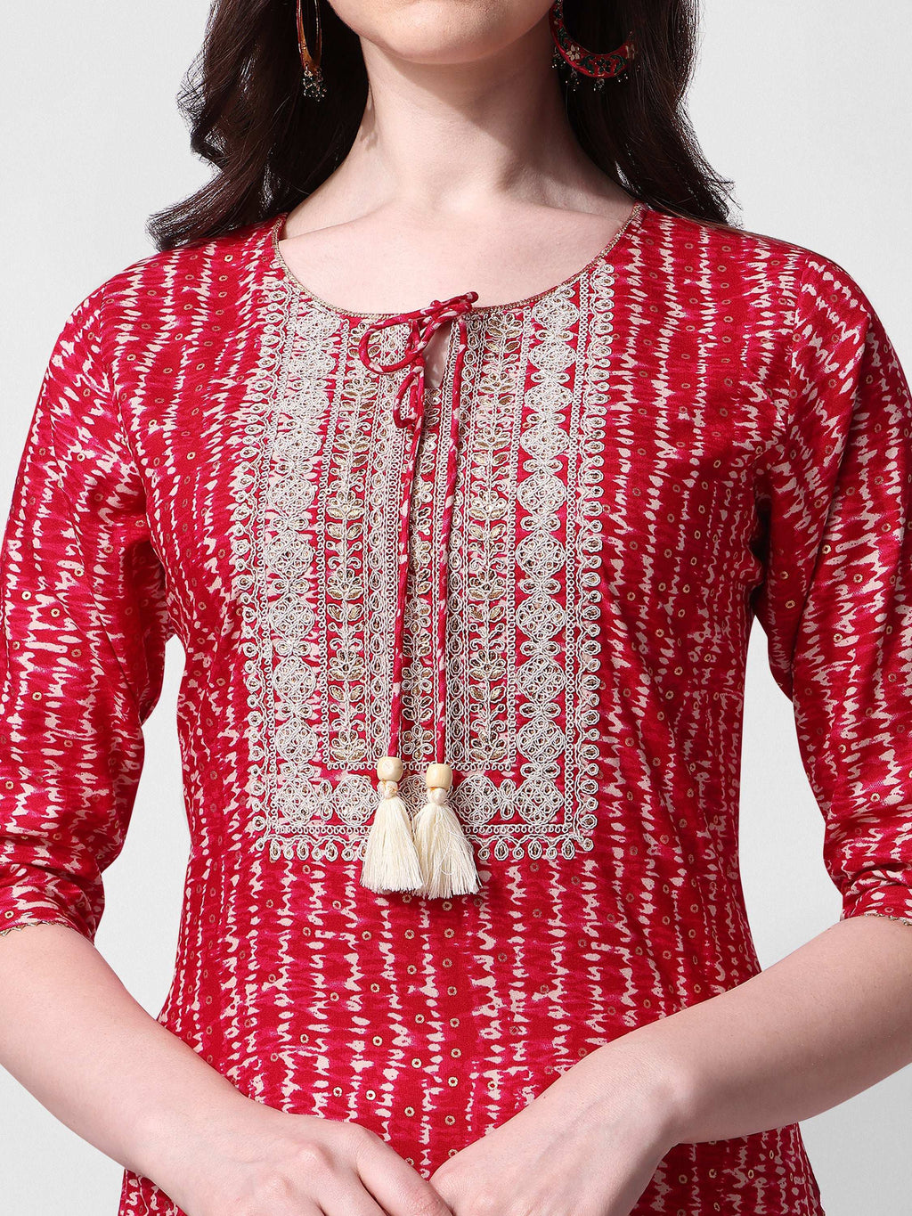 Shibori Printed And Embroidered Pink Kurta, Multicolor - Hiral Fashion - Distacart