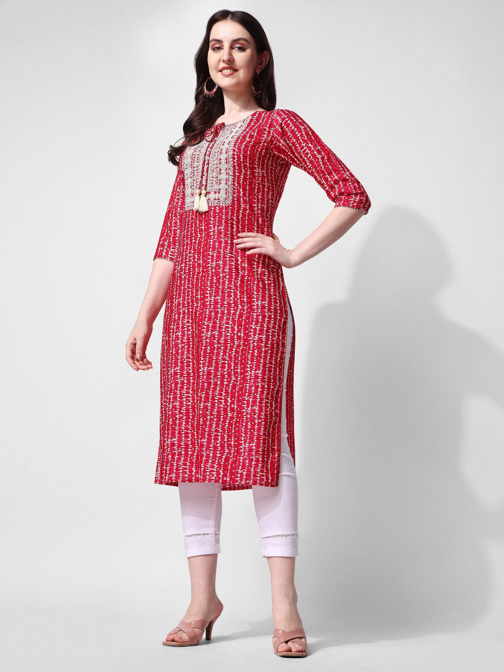 Shibori Printed And Embroidered Pink Kurta, Multicolor - Hiral Fashion - Distacart