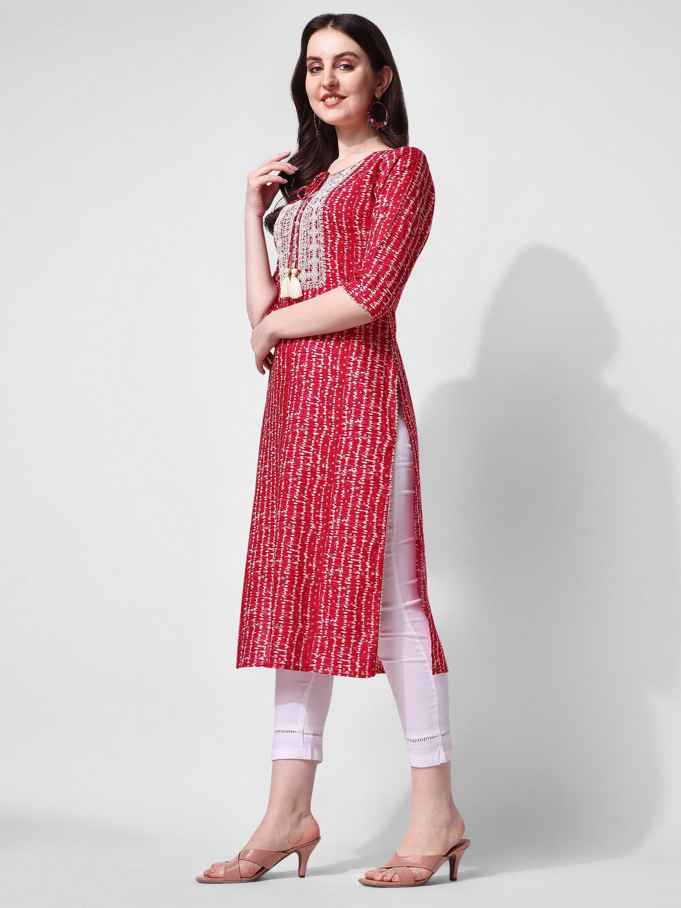 Shibori Printed And Embroidered Pink Kurta, Multicolor - Hiral Fashion - Distacart