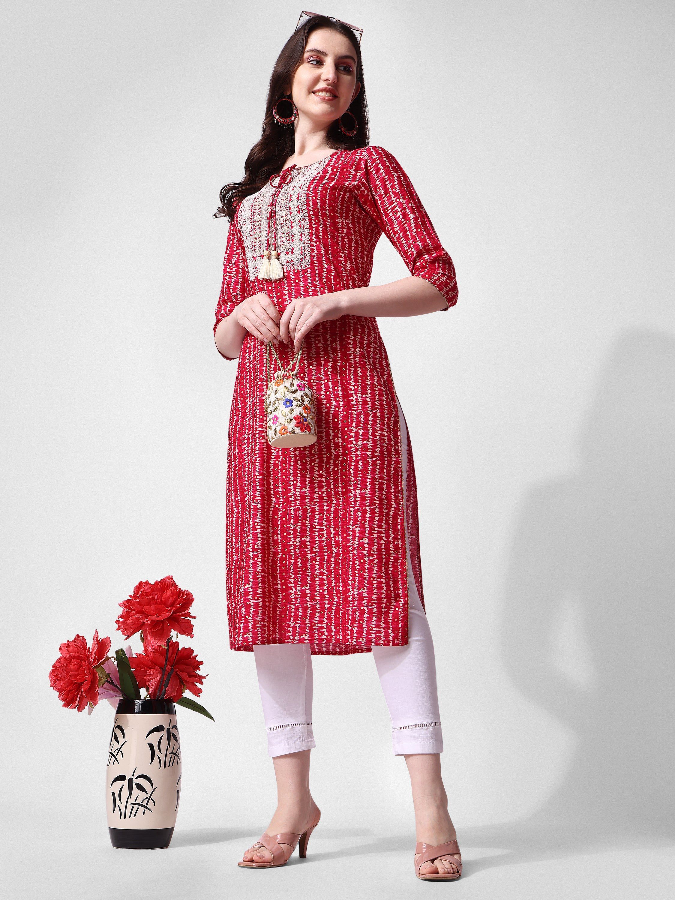 Shibori Printed And Embroidered Pink Kurta, Multicolor - Hiral Fashion - Distacart