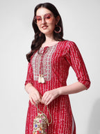 Shibori Printed And Embroidered Pink Kurta, Multicolor - Hiral Fashion - Distacart