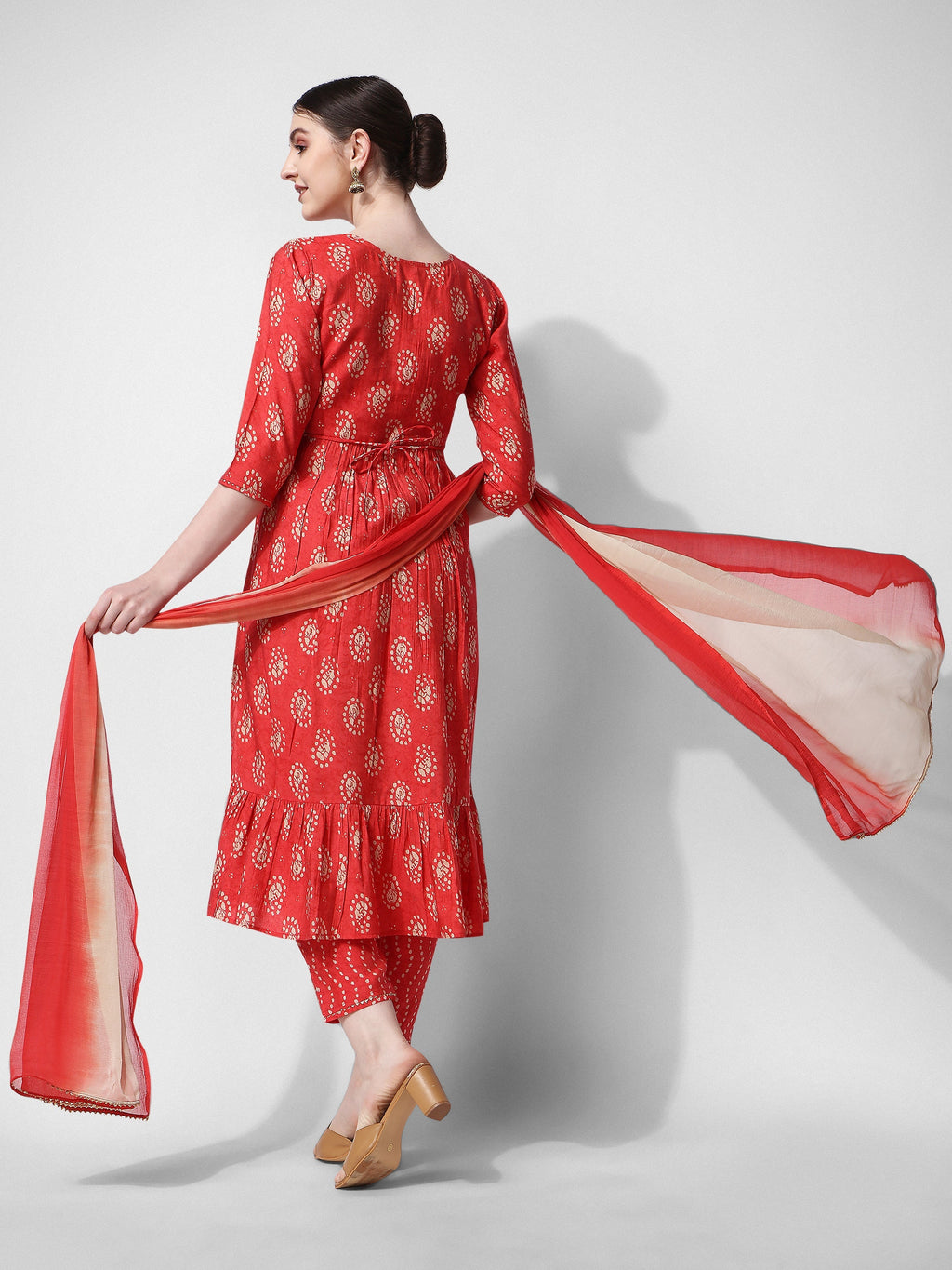 Nayra Cut Embroidered Kurta With Pant, Dupatta & Embroidered Belt Set, Multicolor - Hiral Fashion - Distacart