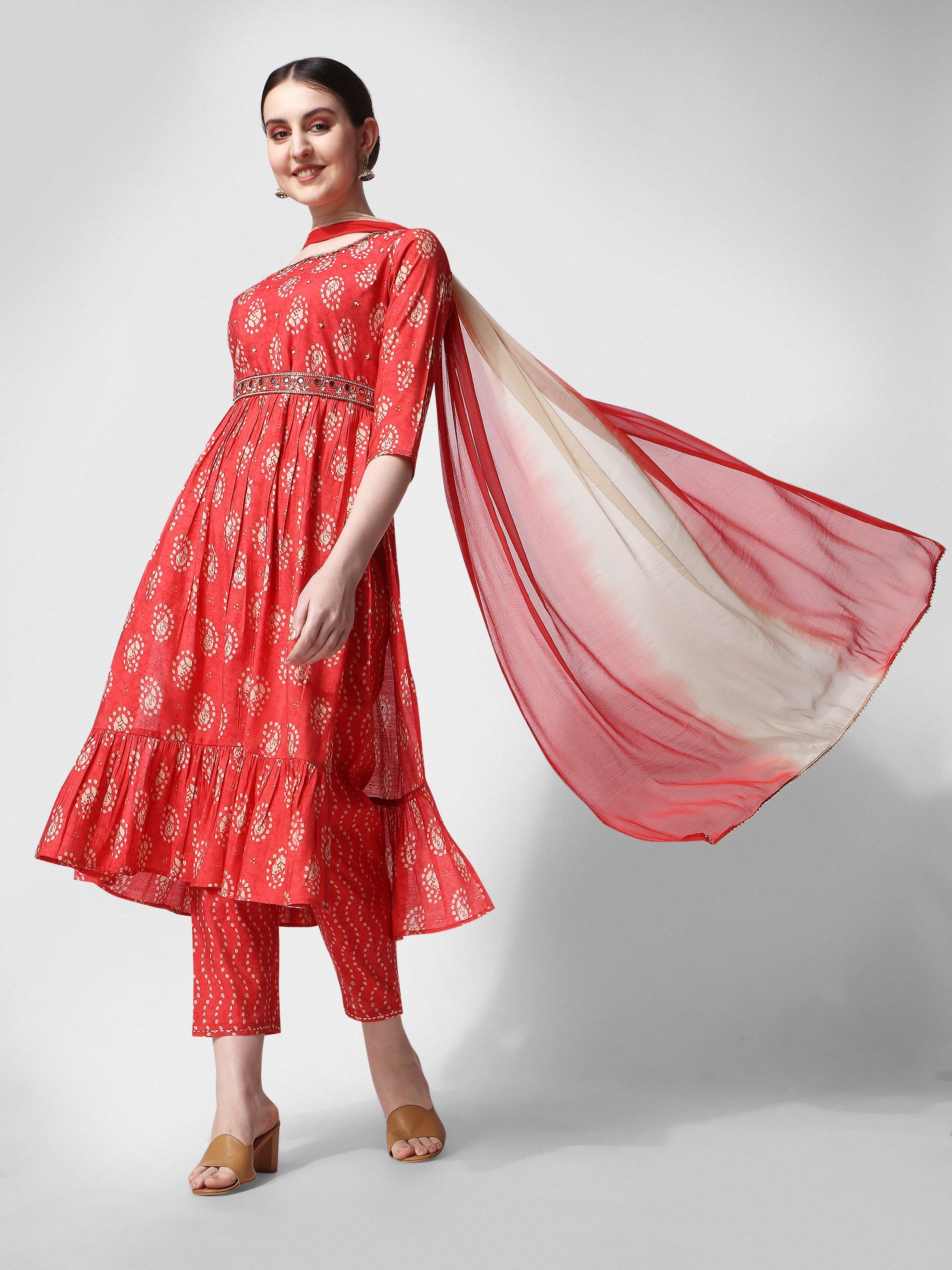 Nayra Cut Embroidered Kurta With Pant, Dupatta & Embroidered Belt Set, Multicolor - Hiral Fashion - Distacart