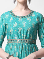 Nayra Cut Embroidered Kurta With Pant, Dupatta & Embroidered Belt Set, Multicolor - Hiral Fashion - Distacart