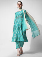 Nayra Cut Embroidered Kurta With Pant, Dupatta & Embroidered Belt Set, Multicolor - Hiral Fashion - Distacart