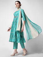 Nayra Cut Embroidered Kurta With Pant, Dupatta & Embroidered Belt Set, Multicolor - Hiral Fashion - Distacart