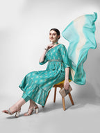 Nayra Cut Embroidered Kurta With Pant, Dupatta & Embroidered Belt Set, Multicolor - Hiral Fashion - Distacart