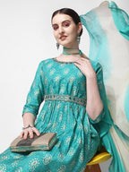 Nayra Cut Embroidered Kurta With Pant, Dupatta & Embroidered Belt Set, Multicolor - Hiral Fashion - Distacart