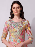 Multicolor Embroidered Kurta Pant & Printed Dupatta Set, Multicolor - Hiral Fashion - Distacart