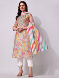 Multicolor Embroidered Kurta Pant & Printed Dupatta Set, Multicolor - Hiral Fashion - Distacart