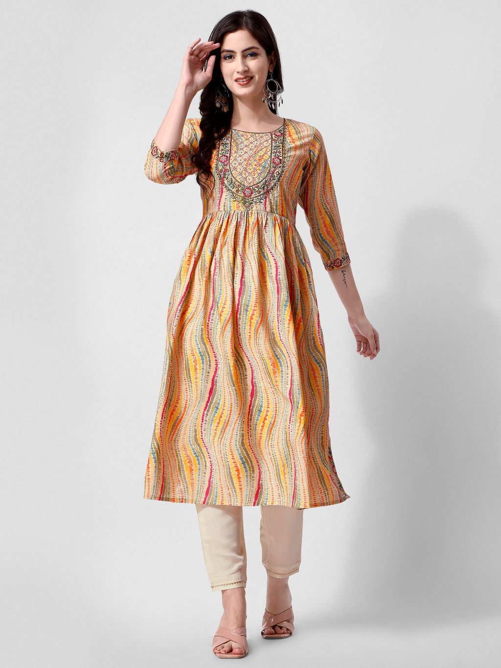 Nayra Cut Embroidered Kurta With Pant And Dupatta Set, Multicolor - Hiral Fashion - Distacart