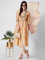 Nayra Cut Embroidered Kurta With Pant And Dupatta Set, Multicolor - Hiral Fashion - Distacart